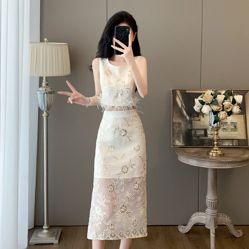 高级感御姐时尚套裙女2026夏季高端精致小众无袖上衣半身裙两件套