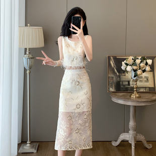 上衣半身裙两件套 高端精致小众无袖 高级感御姐时尚 套裙女2025夏季