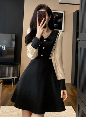 黑色法式连衣裙女春秋2024年新款高级感时尚气质修身显瘦长袖裙子