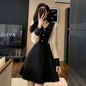黑色法式连衣裙女春秋2024年新款高级感时尚气质修身显瘦长袖裙子