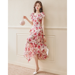 雪纺碎花连衣裙女2025新款夏季女装法式显瘦气质长款裙子仙女气质