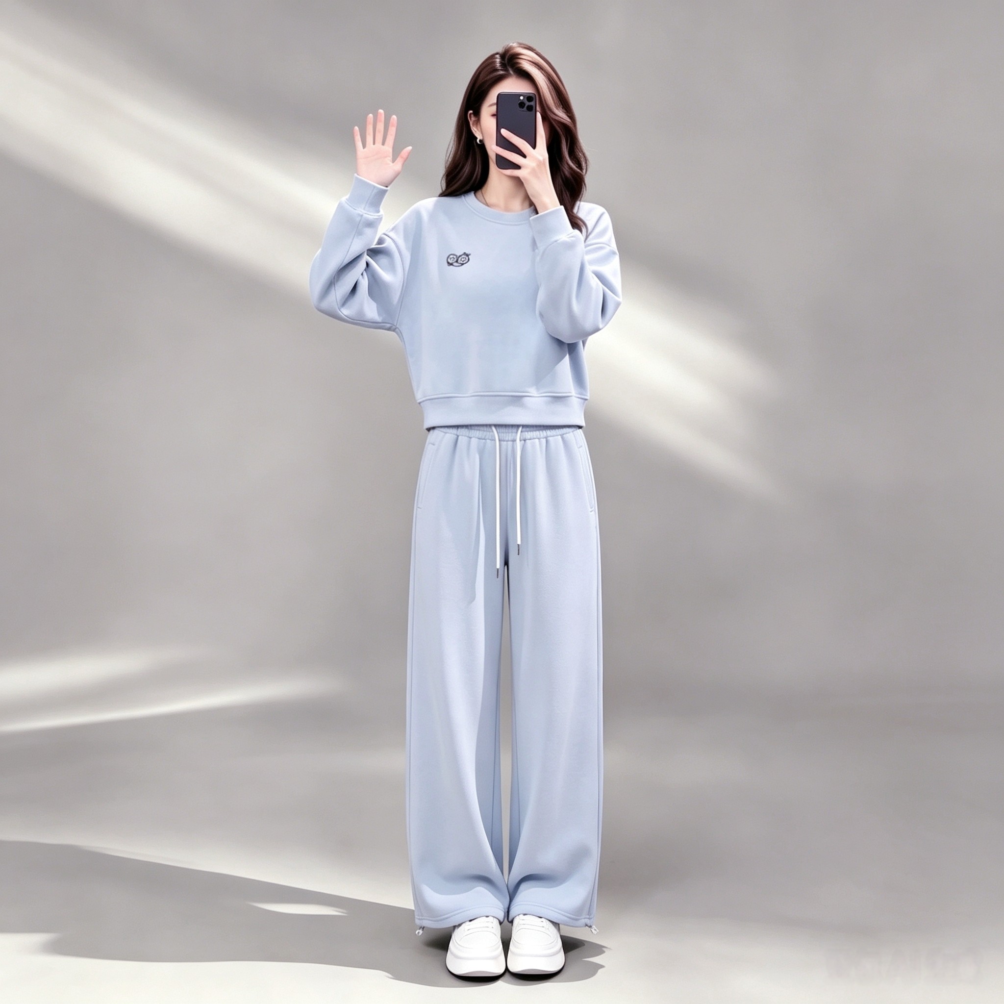 秋季女宽松显瘦卫衣阔腿裤套装