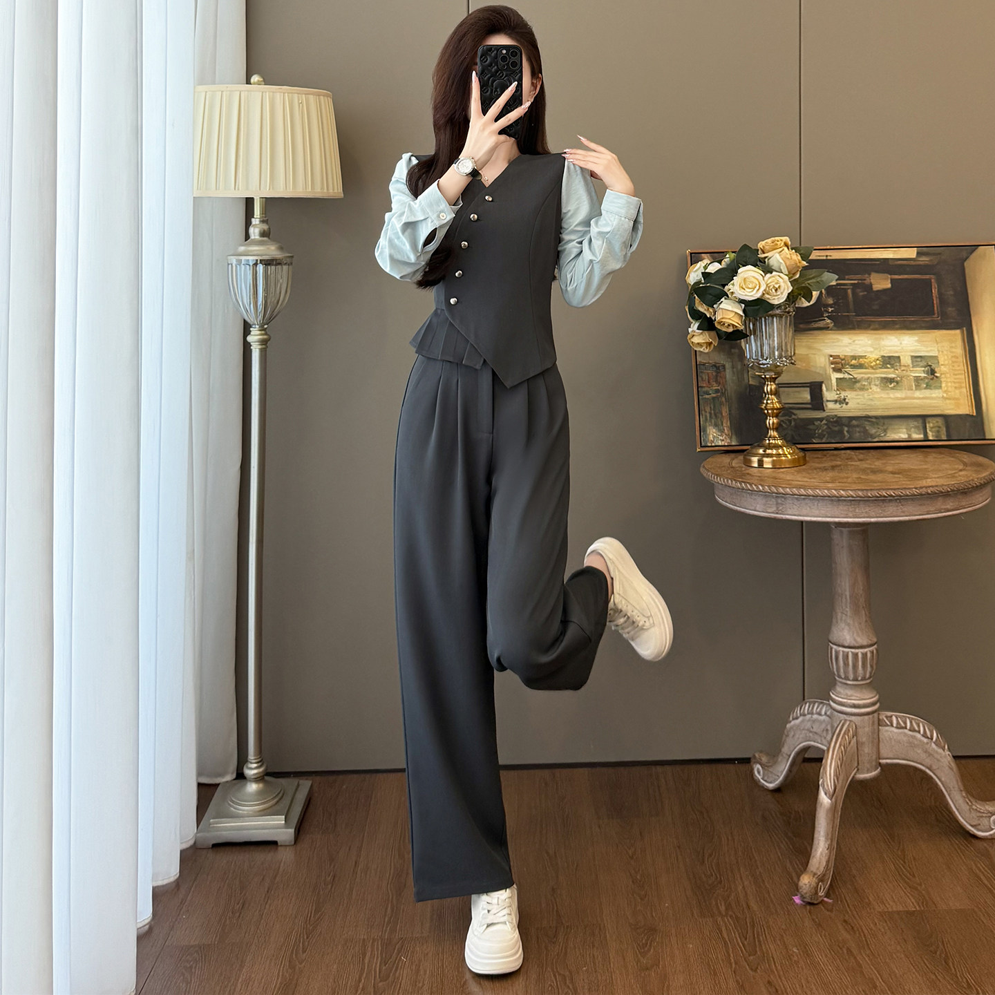 高级感气质显瘦马甲阔腿裤两件套女2025新款秋装减龄时尚休闲套装