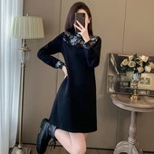 洋气高端精致气质唐装 新中式 国风黑色加绒连衣裙女春2024新款 裙子