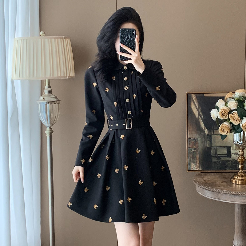 小香风长袖小个子连衣裙秋装2025新款高级感气质收腰显瘦裙子女装