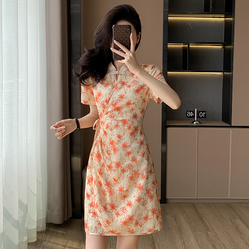 小个子少女复古法式收腰裙子