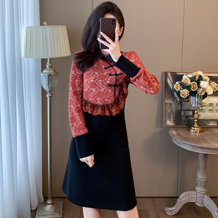 小个子新中式国风超好看连衣裙女秋冬显瘦气质洋气减龄新年宴会裙