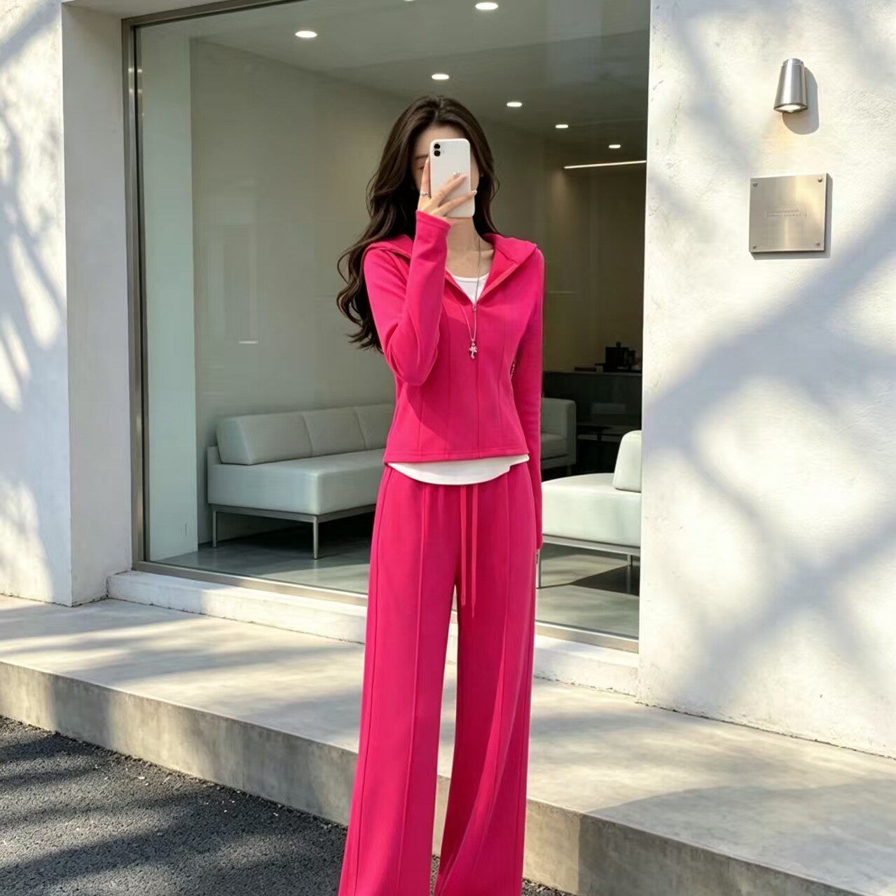 秋季女连帽运动阔腿裤两件套