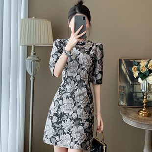 新中式旗袍连衣裙2024早秋新款女装阔太太洋气高贵裙子小个子提花