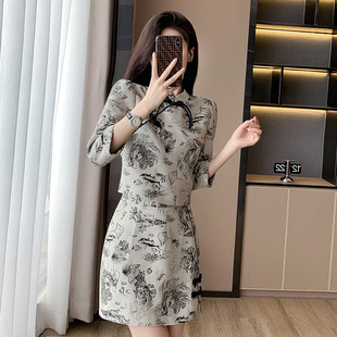 改良旗袍2025新款短款秋装小个子包臀半身裙两件套国风新中式套装