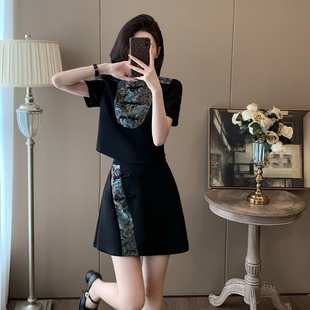 新中式国风旗袍套装裙女夏装小个子穿搭2025春高级感短裙两件套装