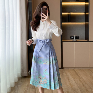 新中式汉服连衣裙2025秋装改良国风高端刺绣提花年会晚礼服马面裙