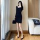 长袖 赫本风小黑裙轻奢高级感女装 修身 秋装 短款 连衣裙方领包臀裙子