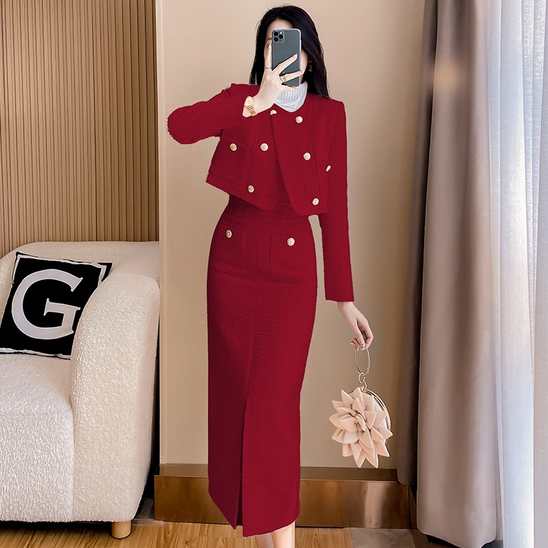小香风毛呢套装裙女2024秋冬新款时尚气质半身裙回门敬酒服两件套,女装/女士精品,时尚套装,淘宝优惠券,粉丝福利购,淘宝优惠卷