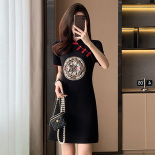 新中式国风女装连衣裙2025新款夏季高级感复古气质显瘦小个子黑色