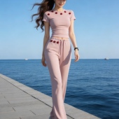 女夏季 两件套休闲套装 时尚 阔腿裤 显瘦潮 气质显瘦短袖 运动穿搭套装