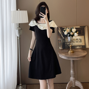 2025夏新款短袖拼接休闲连衣裙女甜美气质礼服小黑裙子小个子洋气