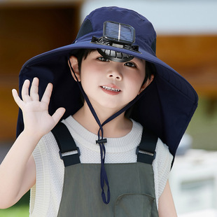 儿童可充电太阳能风扇帽子大披肩防晒遮阳帽子男孩夏季户外凉帽女