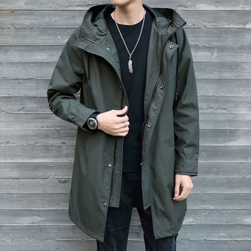 连帽风衣男士中长款冲锋衣夹克