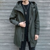 军风衣男士 冲锋衣夹克宽松加棉连帽大衣 2025新款 中长款 外套秋冬季