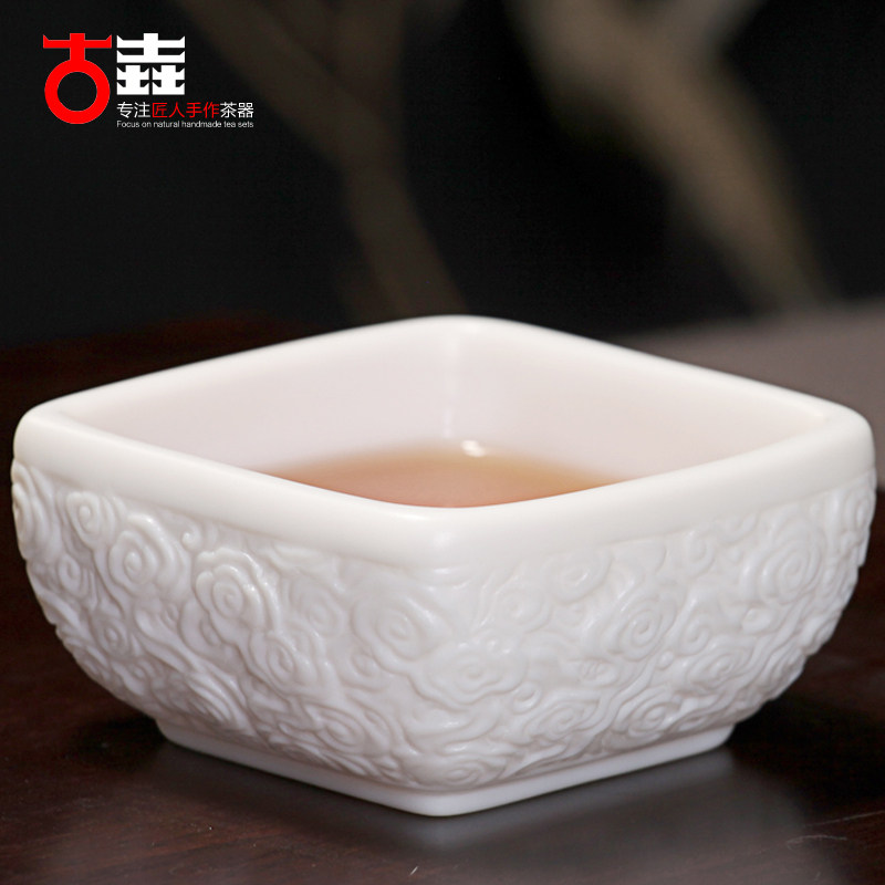 古垚/德化白瓷茶杯陈清宜手工雕刻建白瓷茶碗主人杯/祥云四方樽,餐饮具,茶杯,淘宝优惠券,粉丝福利购,淘宝优惠卷