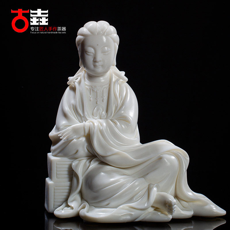 古垚/许瑞卿手工德化白瓷雕塑观音雕像玉白瓷摆件室内装饰/倚经