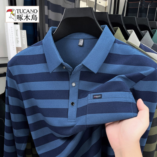 商场同款啄木鸟条纹POLO男翻领