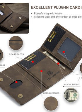 2024三折卡包卡套 高档复古PU地铁卡卡包皮套多功能磁吸小卡包