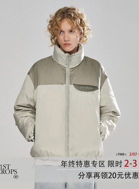 11St Crops 无性别刺绣羽绒服立领面包服男冬季90白鸭绒拼色外套