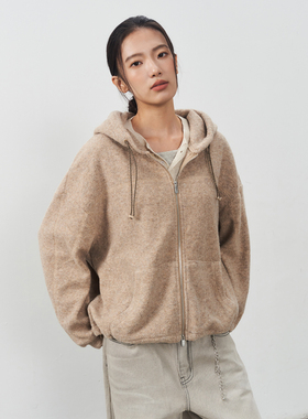 11st crops*polar fleece hoodie 摇粒绒仿毛呢开衫连帽卫衣外套
