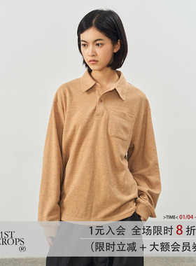 11st crops*flower gauze polo 花纱竹节嵌色针织长袖polo-秋叶粽