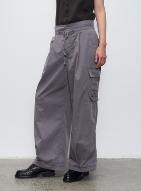 11st crops*double waistband 定制抽绳松紧双腰头水洗直筒休闲裤