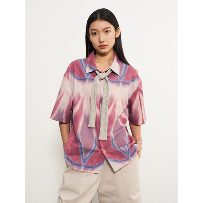 11st crops*line spray painted shirt 线条喷绘撞色短袖衬衫