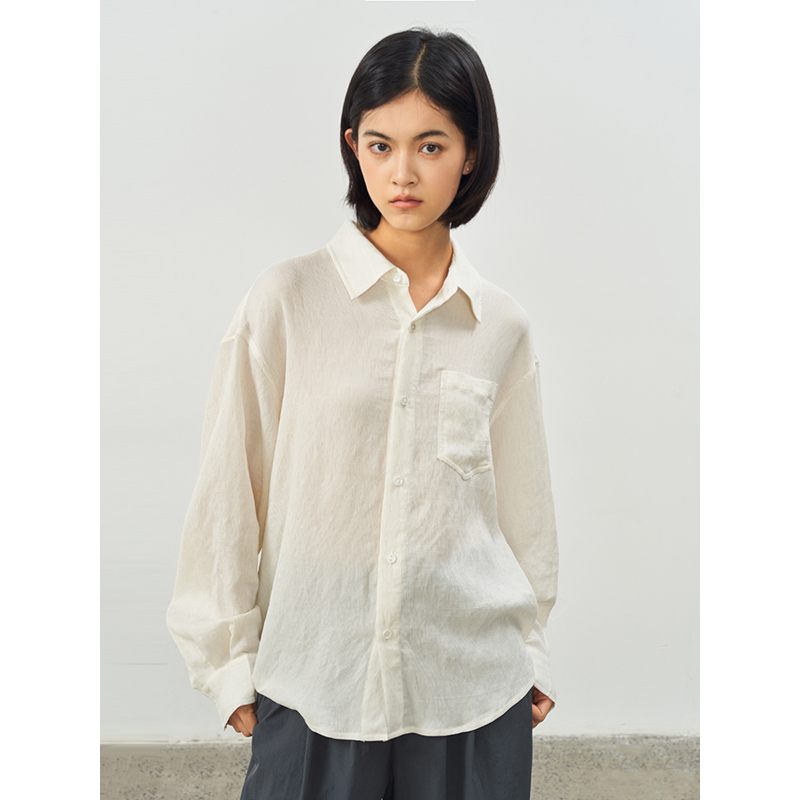 11st crops*vertical satin shirt 竖纹肌理亚麻缎面衬衫