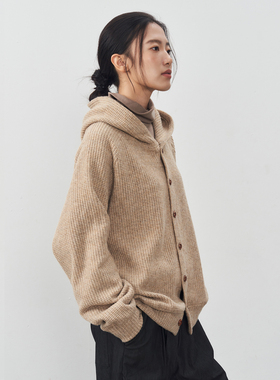 11st crops*waffle hoodie 华夫格肌理纽扣装饰松弛针织开衫卫衣