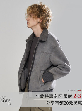 11St Crops 玉米粒罗纹麂皮羊羔绒拼接原创独立设计棉衣外套夹克