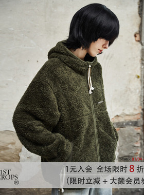11St Crops “羊羔”轻盈蓬松连帽羊羔毛慵懒松弛棉衣外套