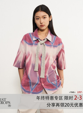 11st crops*line spray painted shirt 线条喷绘撞色短袖衬衫
