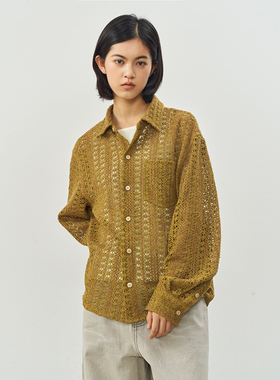 11st crops*floral textured hollow shirt 碎花纹理镂空针织衬衫