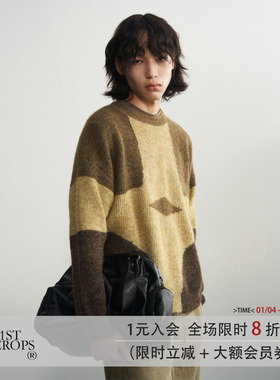 11St Crops “花纱”羊驼毛色块拼接垂坠慵懒廓形套头毛衣针织衫