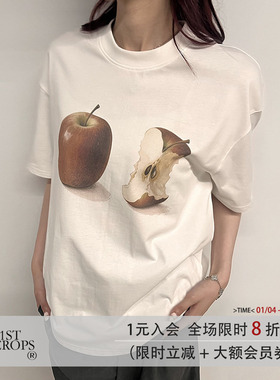 11st crops*one and a half apples t 一个半苹果趣味印花短袖T恤