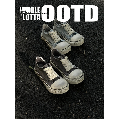 NewRockstarChoppa 做旧帆布鞋男款秋季厚底增高小众休闲百搭板鞋