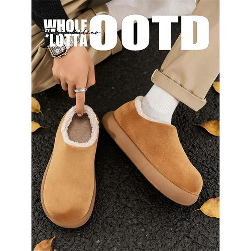 NewRockStarChoppa 冬季情侣大土豆勃肯棉鞋男加绒保暖厚底穆勒鞋