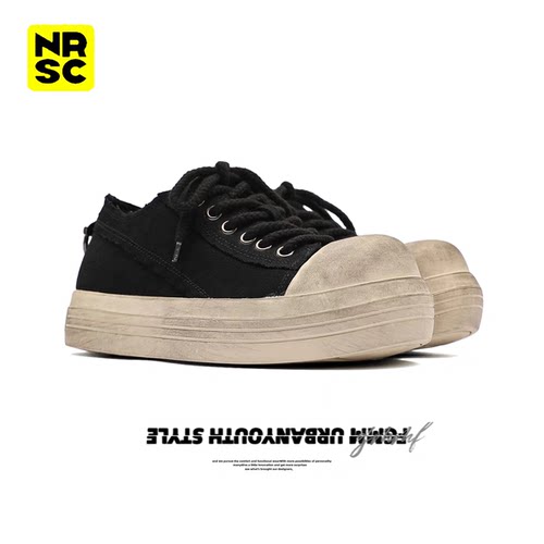 NewRockStarchoppa 春夏帆布鞋男款小众做旧厚底学生大头板鞋潮流