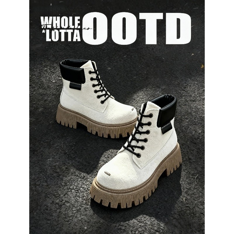 NewRockStarChoppa 小众绒面机车马丁靴男秋冬厚底高帮运动工装靴