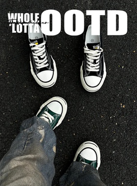 NewRockstarchoop小众硫化板鞋男秋冬厚底休闲百搭经典低帮帆布鞋