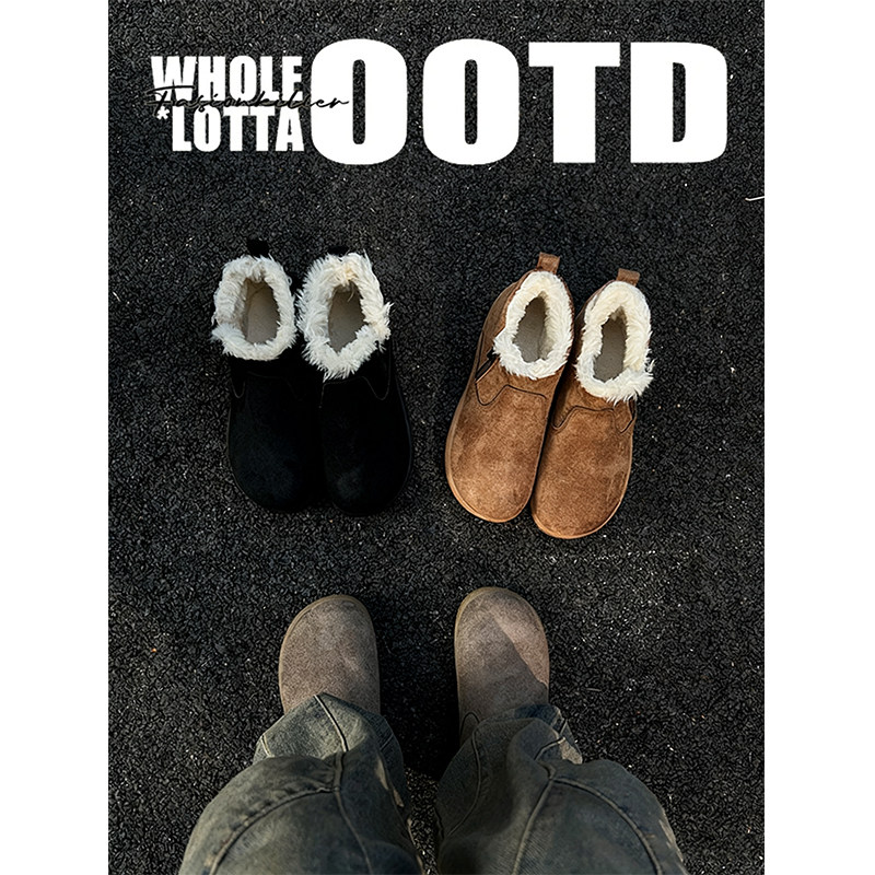 NewRockstarChoppa 复古加绒保暖勃肯大棉鞋男冬季厚底短筒雪地靴