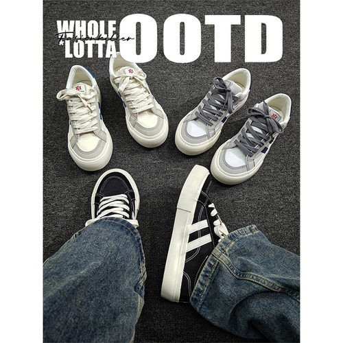 NewRockstarChoppa 经典厚底硫化帆布鞋男款秋冬潮流百搭休闲板鞋