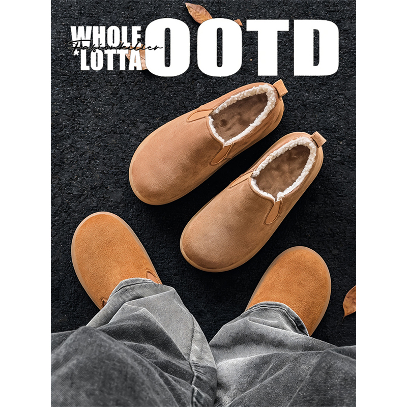 NewRockStarChoppa 复古厚底加绒勃肯棉鞋男冬季保暖一脚蹬懒人鞋