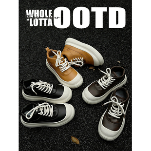 NewRockStarChoppa 顶男Cleanfit皮面高帮板鞋男潮休闲厚底面包鞋